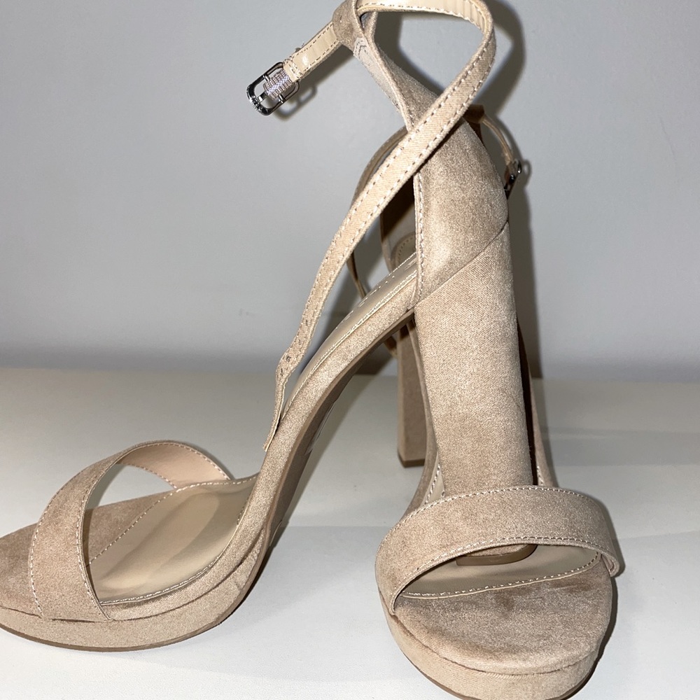 Wild Diva suede, nude, block heel sandals